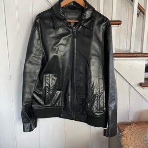 Banana Republic Men's Black Leather Zip Bomber Jacket